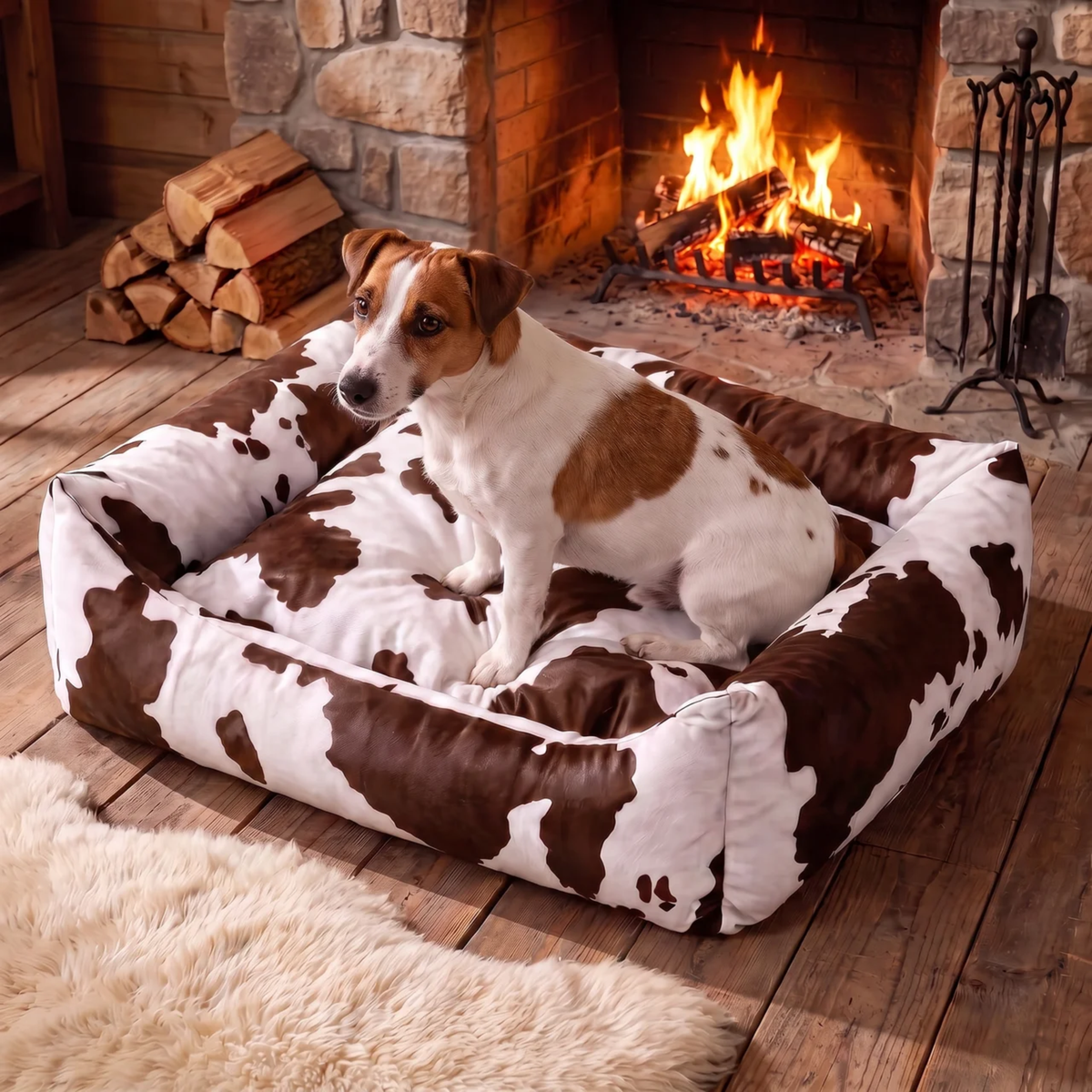 Hundebett Milky Dunkelbraun/Weiß