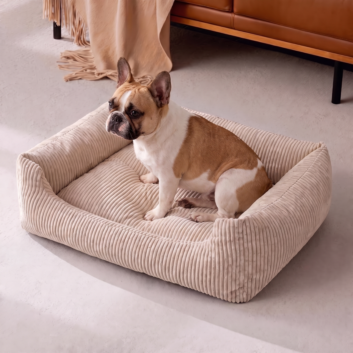 Hundebett Soft Stripe Beige