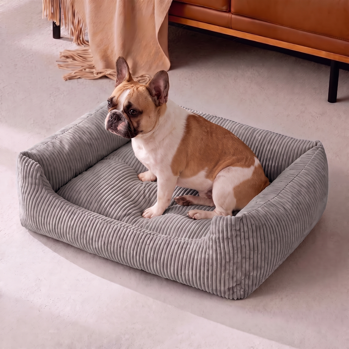 Hundebett Soft Stripe Hellgrau
